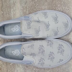 Vans Love You To DEATH Slip-On Shoes - White with Angel Print